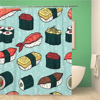 Bathroom Shower Curtain Food Sushi Colorful Different Types of and Rolls Japanese Polyester Fabric Waterproof Bath Curtain Set
Bathroom Shower Curtain Food Sushi Colorful Different Types of and Rolls Japanese Polyester Fabric Waterproof Bath Curtain Set