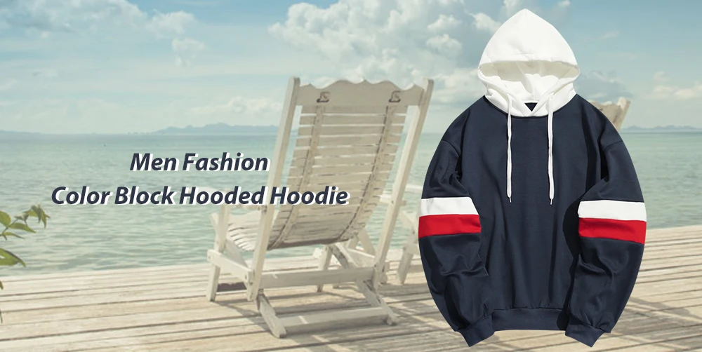 Drawstring splicing color block hoodie Clearance