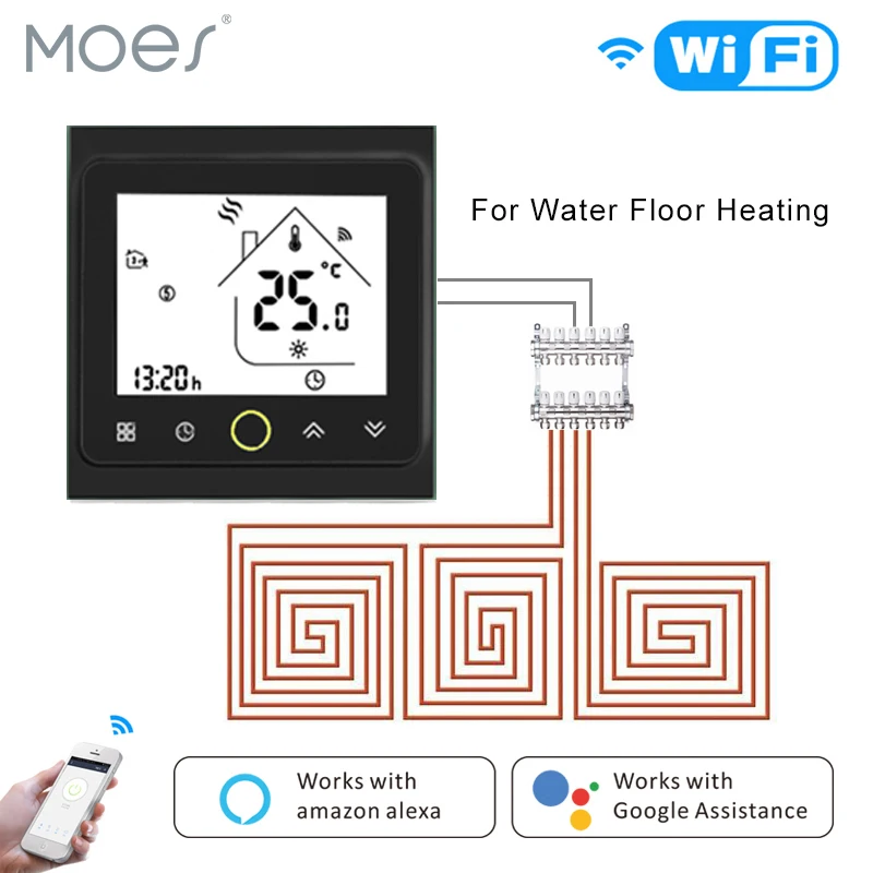 WiFi Thermostat Temperature Controller LCD Touch Screen Backlight for Water floor Heating Works with Alexa Google Home
WiFi Thermostat Temperature Controller LCD Touch Screen Backlight for Water floor Heating Works with Alexa Google Home