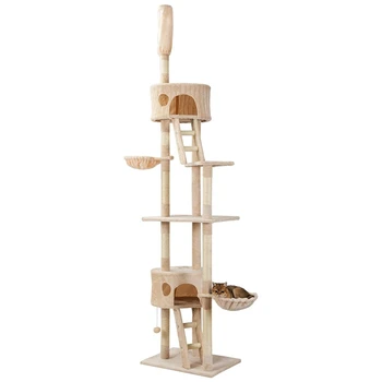 

240-260cm Cat Tree Multi-Level Cat Tree Cat Condo with Scratching Posts Kittens Activity Tower Pet Play House Furnite
