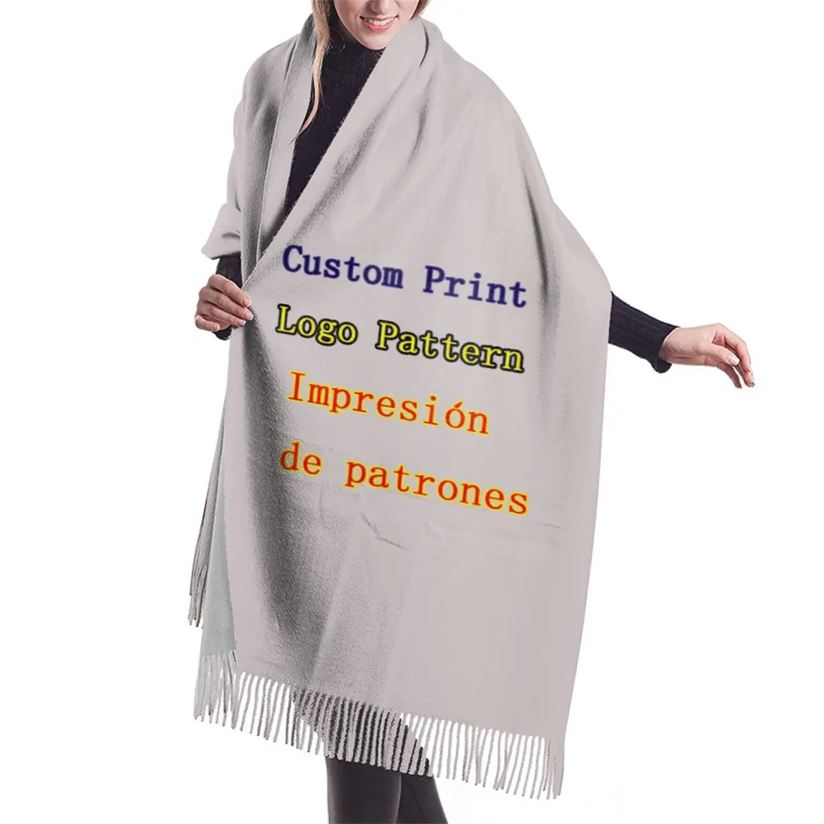 

Custom Image/Logo Scarf For Women Imitation Cashmere 196*68cm Long Ladies Soft Tassel Shawl Scarf Femme Bufanda Mujer Wholesale
