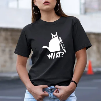 Cat What T Shirt Murderous Cat Knife Funny T shirt Women O-neck Loose Tshirt Cotton Women Black Tee Shirt
Cat What T Shirt Murderous Cat Knife Funny T shirt Women O-neck Loose Tshirt Cotton Women Black Tee Shirt