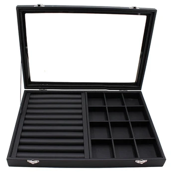 Big PU Black Carrying Case with Glass Cover Jewelry Ring Display Box Tray Holder Storage Box Organizer Earrings Ring Bracelet Bo
Big PU Black Carrying Case with Glass Cover Jewelry Ring Display Box Tray Holder Storage Box Organizer Earrings Ring Bracelet Bo