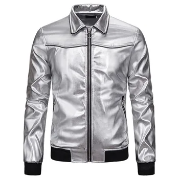 Shiny Jacket Men Bomber Baseball Jacket with Zipper Biker Coat Pilot Varsity College Top Autumn Silver Slim Fit Motorcycle 
Shiny Jacket Men Bomber Baseball Jacket with Zipper Biker Coat Pilot Varsity College Top Autumn Silver Slim Fit Motorcycle