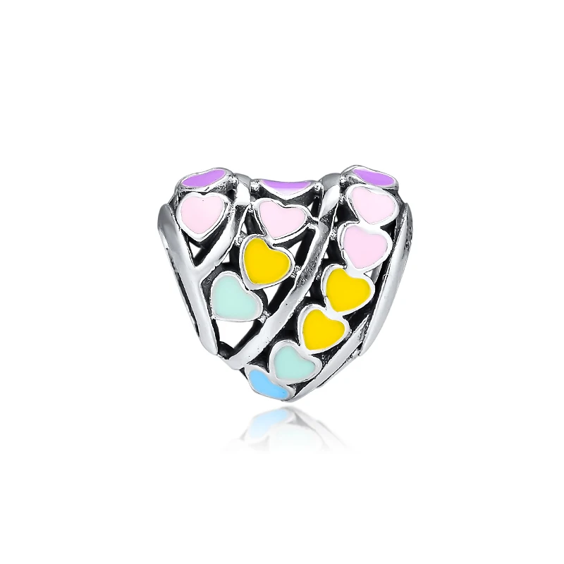 Genuine 925 Sterling Silver Multi-Color Hearts Beads Charms Fits Pandora Charm Bracelets DIY Jewelry Making Wholesale FL699 (3)