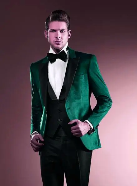 

SZMANLIZI MALE COSTUMES Green Velvet Evening Party Men Suits 2022 Peaked Lapel Groomsman Blazer 3 Pieces Groom Wedding Tuxedos