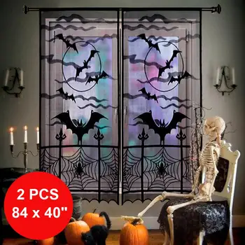 2Pcs Haunted House Curtain Gothic Black Lace Spider Web Bat Curtains Halloween Decoration Props Home Window Party Supplies
2Pcs Haunted House Curtain Gothic Black Lace Spider Web Bat Curtains Halloween Decoration Props Home Window Party Supplies