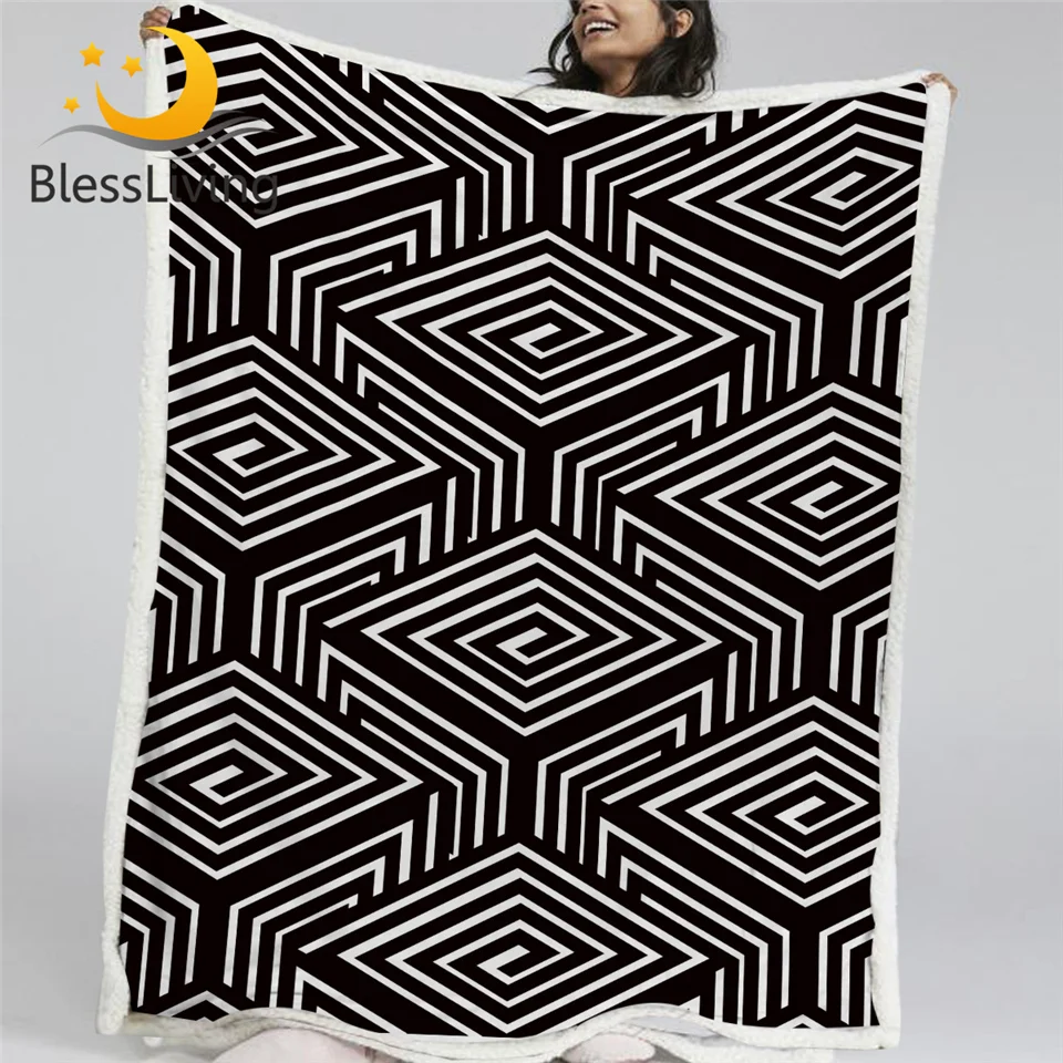 

BlessLiving Geometric Throw Blanket Diamond Shapes Blankets For Beds Black White Bedspreads Stylish Dots Rainbow Blanket 150x200