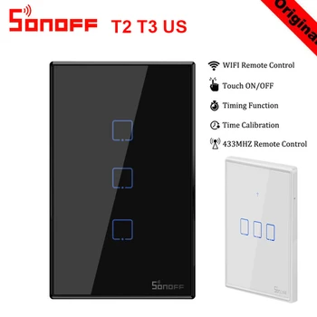 

Sonoff T2 T3 Wifi Switch US 120 Size 1/2/3 gang TX Series 433Mhz RF Remote Controlled With Border Works With Alexa Google Home