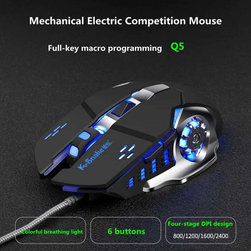 Q5 wired gaming mouse USB interface 2400DPI macro definition programming optical mouse is suitable for desktop laptops
Q5 wired gaming mouse USB interface 2400DPI macro definition programming optical mouse is suitable for desktop laptops