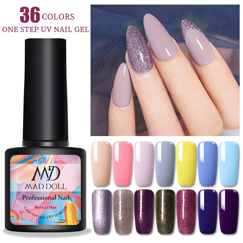 MAD DOLL 8 мл 3 в 1 Гель лак для ногтей одношаговый УФ гель дизайна с блестками