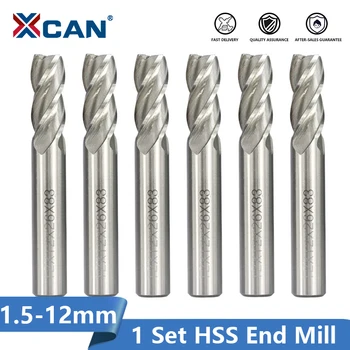 XCAN HSS Milling Cutter 1 Set 4 Flute CNC Router Bit Spiral End Mill