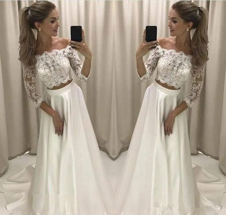 2020 New Designed Two Pieces Wedding Dresses Princess Lace Top Off the Shoulder Long Country Style Reception Bridal Gowns Custom
2020 New Designed Two Pieces Wedding Dresses Princess Lace Top Off the Shoulder Long Country Style Reception Bridal Gowns Custom