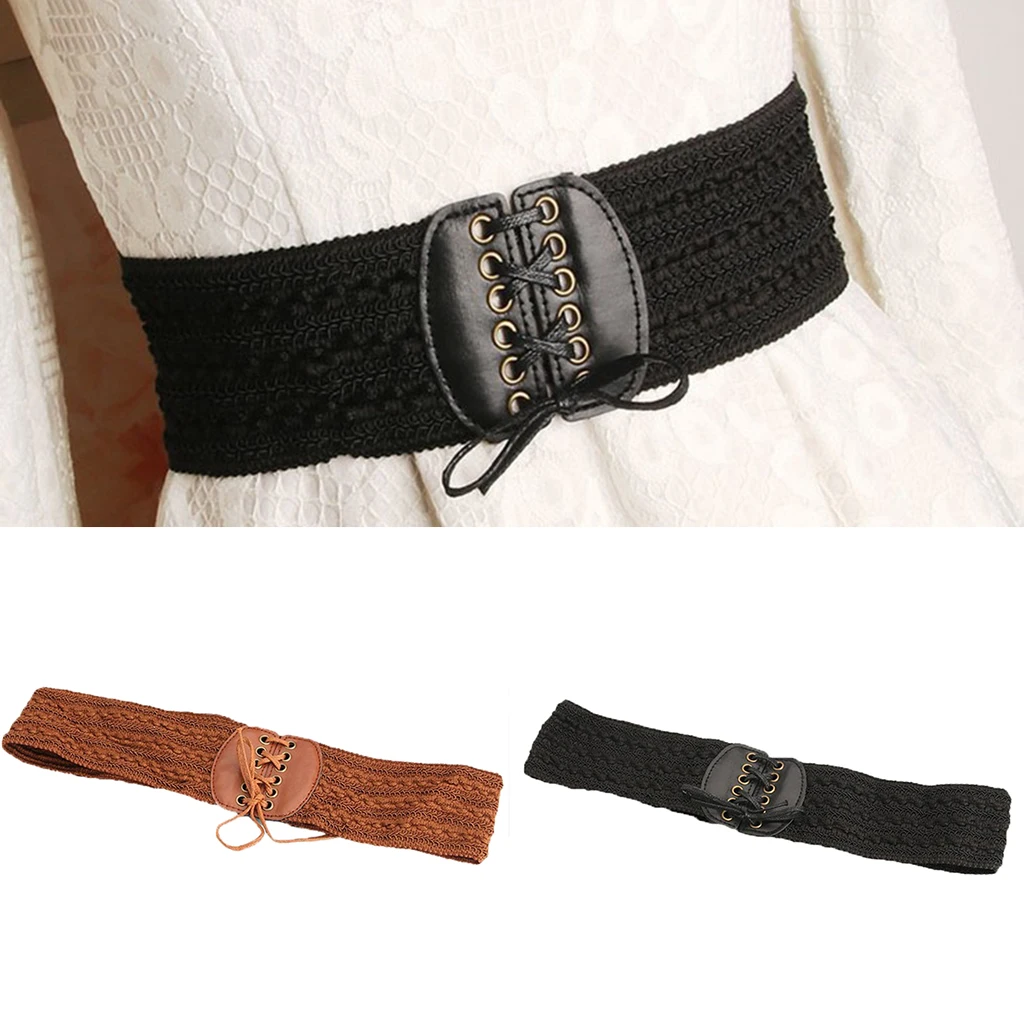 Fashion Leather Wide Waist Belt Lace Up Corset Cinch Sweater Dress Waistband