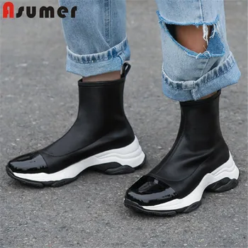 ASUMER 2020 top quality genuine leather ankle boots for women shallow round toe autumn winter flat platform shoes woman
ASUMER 2020 top quality genuine leather ankle boots for women shallow round toe autumn winter flat platform shoes woman