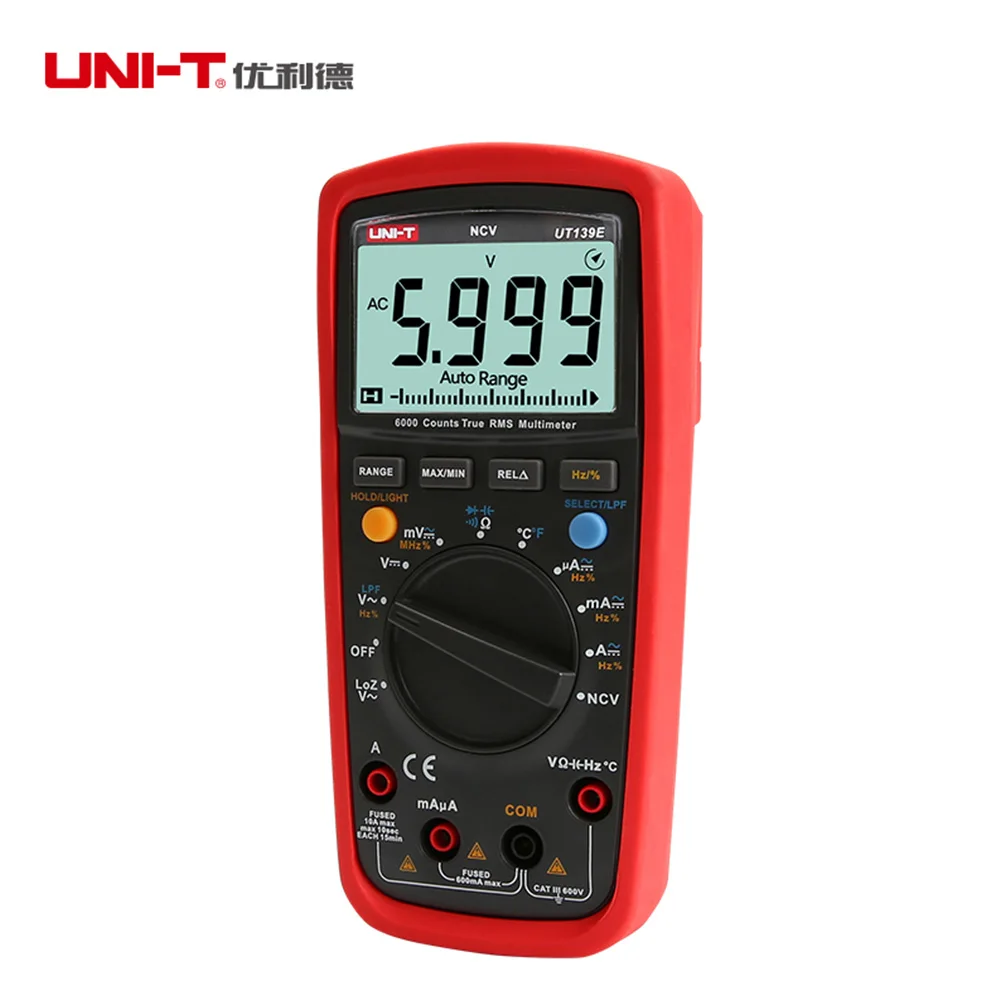 UNI-T UT139E True RMS Multimeter auto/manual 6000 Counts DMM LPF LoZ NCV Tester new
UNI-T UT139E True RMS Multimeter auto/manual 6000 Counts DMM LPF LoZ NCV Tester new