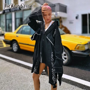 TWOTWINSTYLE Hollow Out Patchwork Denim Coats For Women Lapel Collar Long Sleeves Streetwear Female Coat 2020 Autumn Fashion New
TWOTWINSTYLE Hollow Out Patchwork Denim Coats For Women Lapel Collar Long Sleeves Streetwear Female Coat 2020 Autumn Fashion New