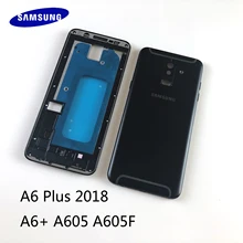 Boîtier LCD avec cadre avant + cadre central en métal, couvercle arrière de la batterie + boutons latéraux, pour Samsung Galaxy A6 Plus 2018 A6 + A605 A605F=