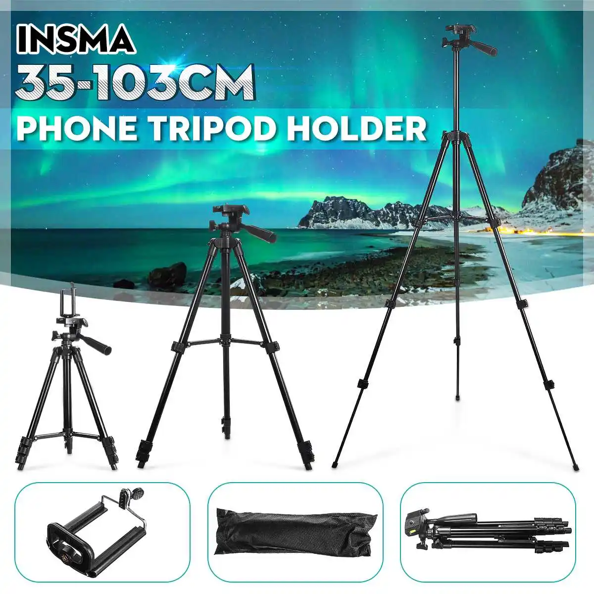 INSMA Extendable 36-100cm Universal Adjustable Tripod Stand Mount Holder Clip Camera Phone Holder Bracket For Cell Phone Camera
INSMA Extendable 36-100cm Universal Adjustable Tripod Stand Mount Holder Clip Camera Phone Holder Bracket For Cell Phone Camera
