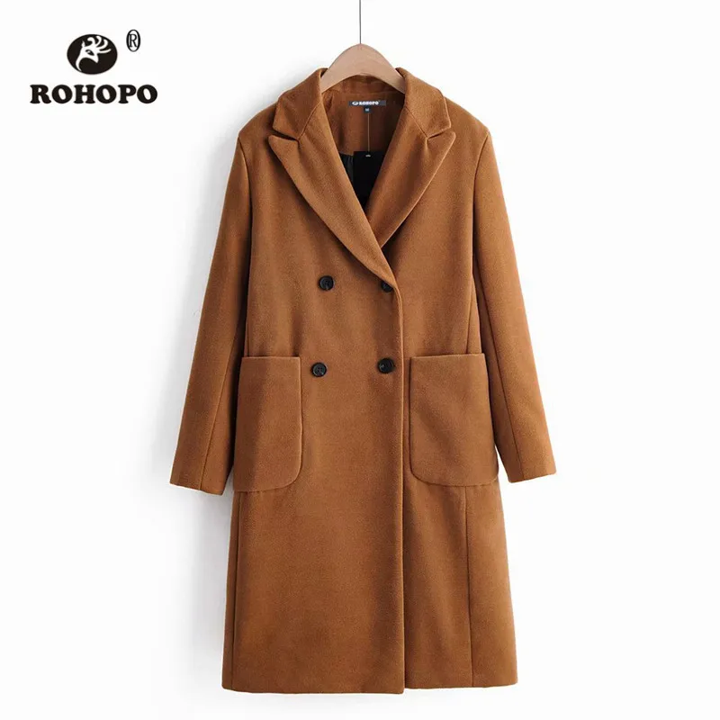 ROHOPO Notched Collar Long Sleeve Winter Autumn Blend Coat Knee Length Solid Double Breast Side Weplted Pockets Overcoat #318
ROHOPO Notched Collar Long Sleeve Winter Autumn Blend Coat Knee Length Solid Double Breast Side Weplted Pockets Overcoat #318
