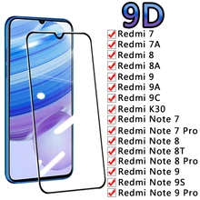 Protecteur d'écran 9D, Film en verre trempé de sécurité pour Xiaomi Redmi 7 7A 8 8A 9 9A K30 Note 7 8T 9 9S Pro=