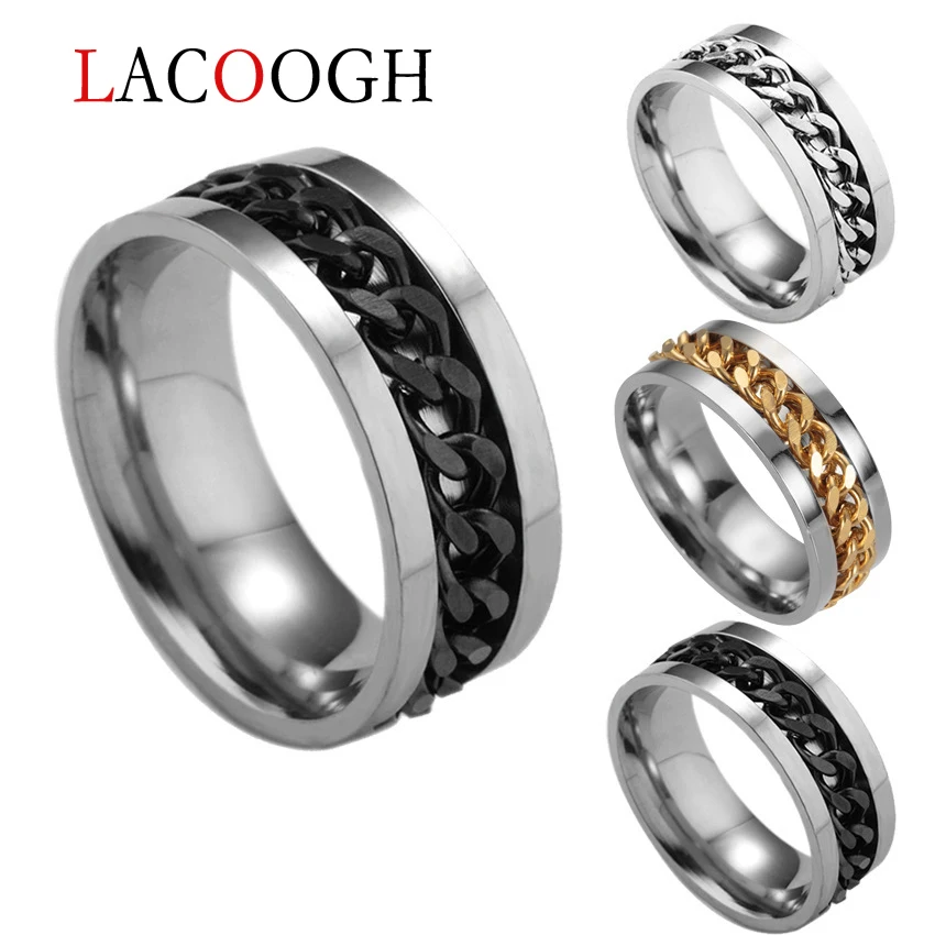 Stainless Steel Decompression Punk Rock Style Turning Rings for Men Jewelry Party Link Chain Simple Male Ring 5 Colors Size 6-12
Stainless Steel Decompression Punk Rock Style Turning Rings for Men Jewelry Party Link Chain Simple Male Ring 5 Colors Size 6-12