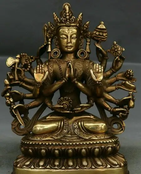 7 "Старый Тибет буддийская из бронзы Медь 18 рук Маха кунди мать Будда богиня |