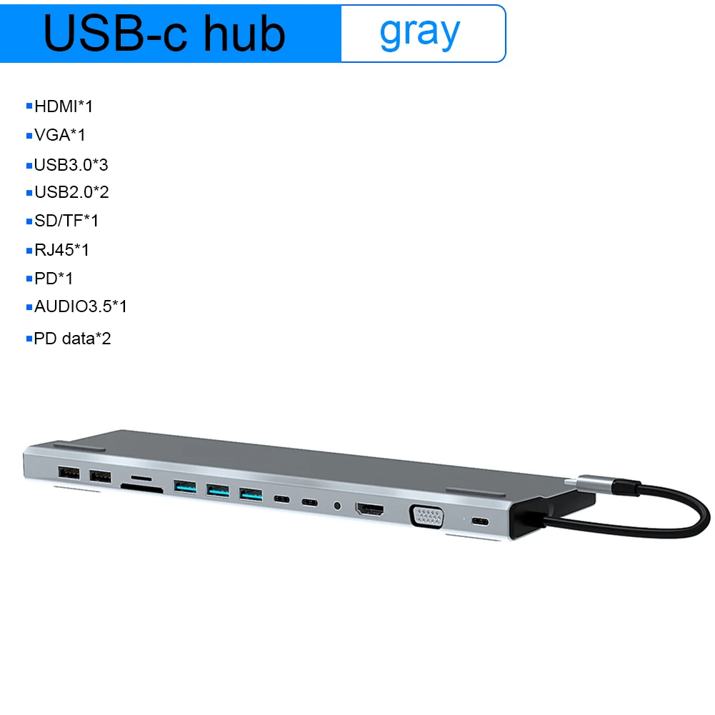 14 In 1 USB Type-C Hub Notebook USB C Hub HDMI VGA RJ45 Multi-function Card Reader 5Gbps High Speed Data Transfer Splitter
14 In 1 USB Type-C Hub Notebook USB C Hub HDMI VGA RJ45 Multi-function Card Reader 5Gbps High Speed Data Transfer Splitter