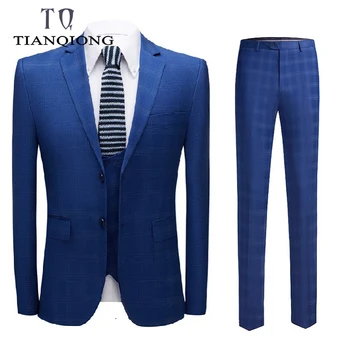 

TIAN QIONG Fashion Plaid Style Suit For Men Groom Best Wedding Suits Slim Blazers Tuxedos Business Casual 3 Pieces Suit Male