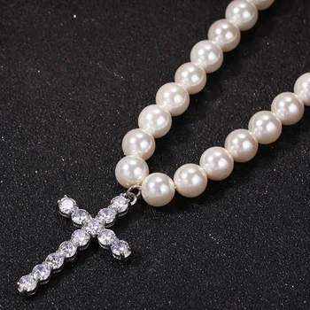 

new fashion Simple Cross 8-10mm Pearl Necklace Hip-hop Fashion Accessories for Men and Women Jewlery Chains Cuban Link Chain