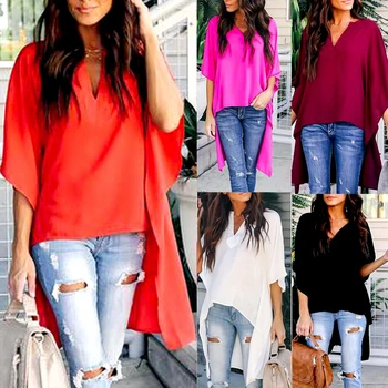 Fashion Women Short Sleeve Irregular Long Ladies Summer Casual V Neck Loose Tops Solid Blouse
Fashion Women Short Sleeve Irregular Long Ladies Summer Casual V Neck Loose Tops Solid Blouse