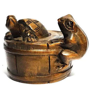 Y5767 - 2" Hand Carved Boxwood Netsuke - Turtle & Frog on Tub
Y5767 - 2" Hand Carved Boxwood Netsuke - Turtle & Frog on Tub