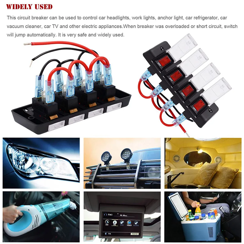 4 Gang Rocker Switch 16A Circuit Breaker with Red LED Indicator for RV Cars Marine Boat
4 Gang Rocker Switch 16A Circuit Breaker with Red LED Indicator for RV Cars Marine Boat