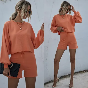 2020New Orange Knit Sweater Suit 2 Piece Set Women Long Lantern Sleeve Tops Shirts Elastic High Waist Shorts Fashion Office Lady
2020New Orange Knit Sweater Suit 2 Piece Set Women Long Lantern Sleeve Tops Shirts Elastic High Waist Shorts Fashion Office Lady