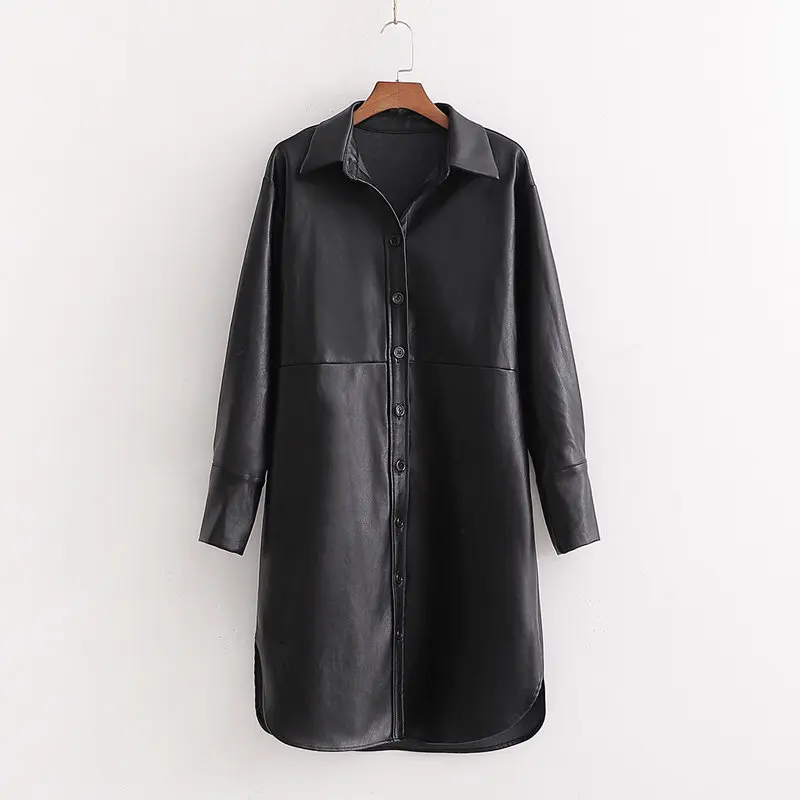 Casual Simple Style Girl Black Faux Leather Long Shirt 2020 Fashion New Lady Ladies Simple Retro Wild Top
Casual Simple Style Girl Black Faux Leather Long Shirt 2020 Fashion New Lady Ladies Simple Retro Wild Top