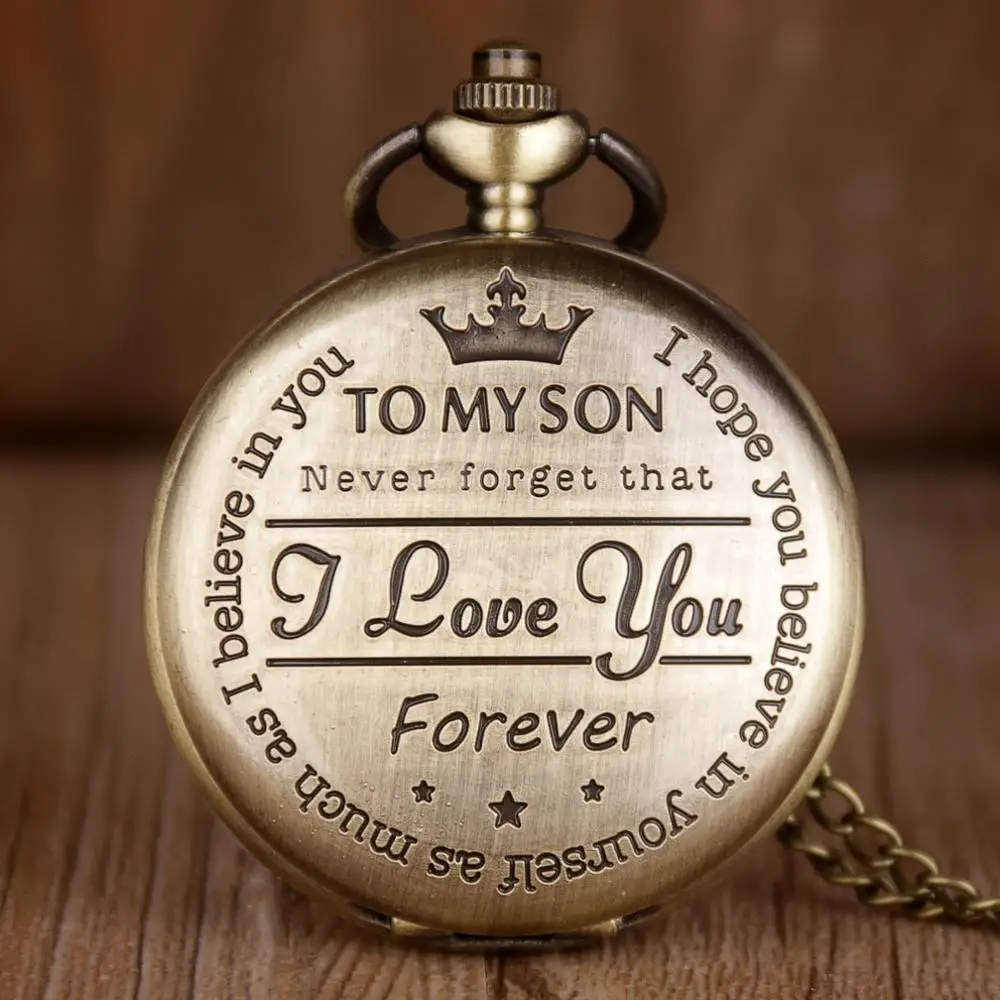 Men Pocket Watch Steampunk Retro Vintage Quartz Roman Numerals Pocket Watch 'TO MY SON' Boys Watch Gift Fob Watch with Chain
Men Pocket Watch Steampunk Retro Vintage Quartz Roman Numerals Pocket Watch 'TO MY SON' Boys Watch Gift Fob Watch with Chain