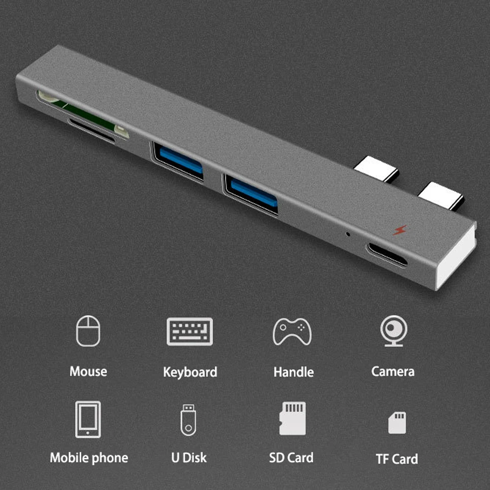 5 in 1 USB-C Adapter with 2 USB 3.0 Ports SD Memory Reader Type-C USB 3.0 Hub For New Macbook Pro Air 2018 USB-C
5 in 1 USB-C Adapter with 2 USB 3.0 Ports SD Memory Reader Type-C USB 3.0 Hub For New Macbook Pro Air 2018 USB-C