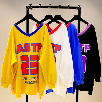 Letter Printing V Neck Female Tshirts All-match Loose Spring Autumn Pullovers Top Long Sleeve Casual Students Cotton T-shirts
Letter Printing V Neck Female Tshirts All-match Loose Spring Autumn Pullovers Top Long Sleeve Casual Students Cotton T-shirts