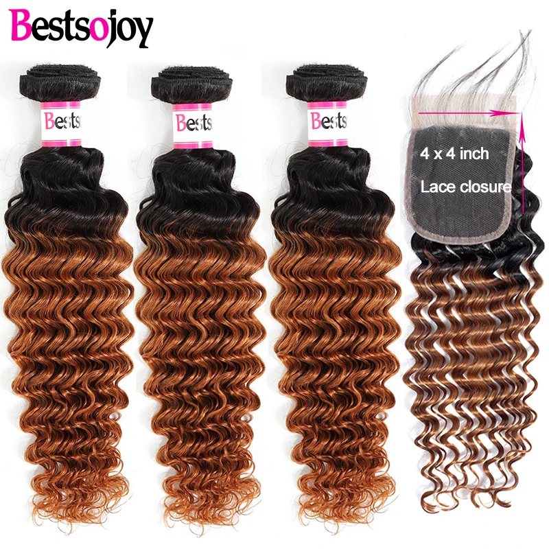 Bestsojoy Deep Wave 3 Bundles With 4*4 Closure Brazilian Human Hair Bundles Ombre 1B/30 Remy Hair Bundles With Lace Closure
Bestsojoy Deep Wave 3 Bundles With 4*4 Closure Brazilian Human Hair Bundles Ombre 1B/30 Remy Hair Bundles With Lace Closure
