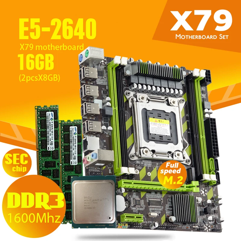 Atermiter X79 X79G материнская плата с LGA2011 Combos Xeon E5 2640 CPU 2шт x 8 ГБ = 16 Гб Память DDR3 RAM 1600Mhz PC3