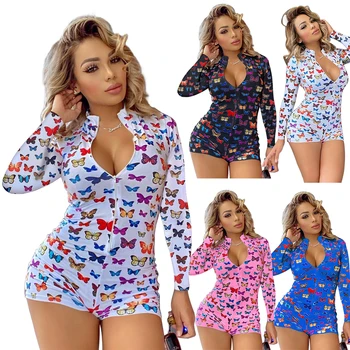 Women Stylish Butterfly Print Romper Long Sleeve Zipper Jumpsuit Fashion Loungewear for Ladies 
Women Stylish Butterfly Print Romper Long Sleeve Zipper Jumpsuit Fashion Loungewear for Ladies