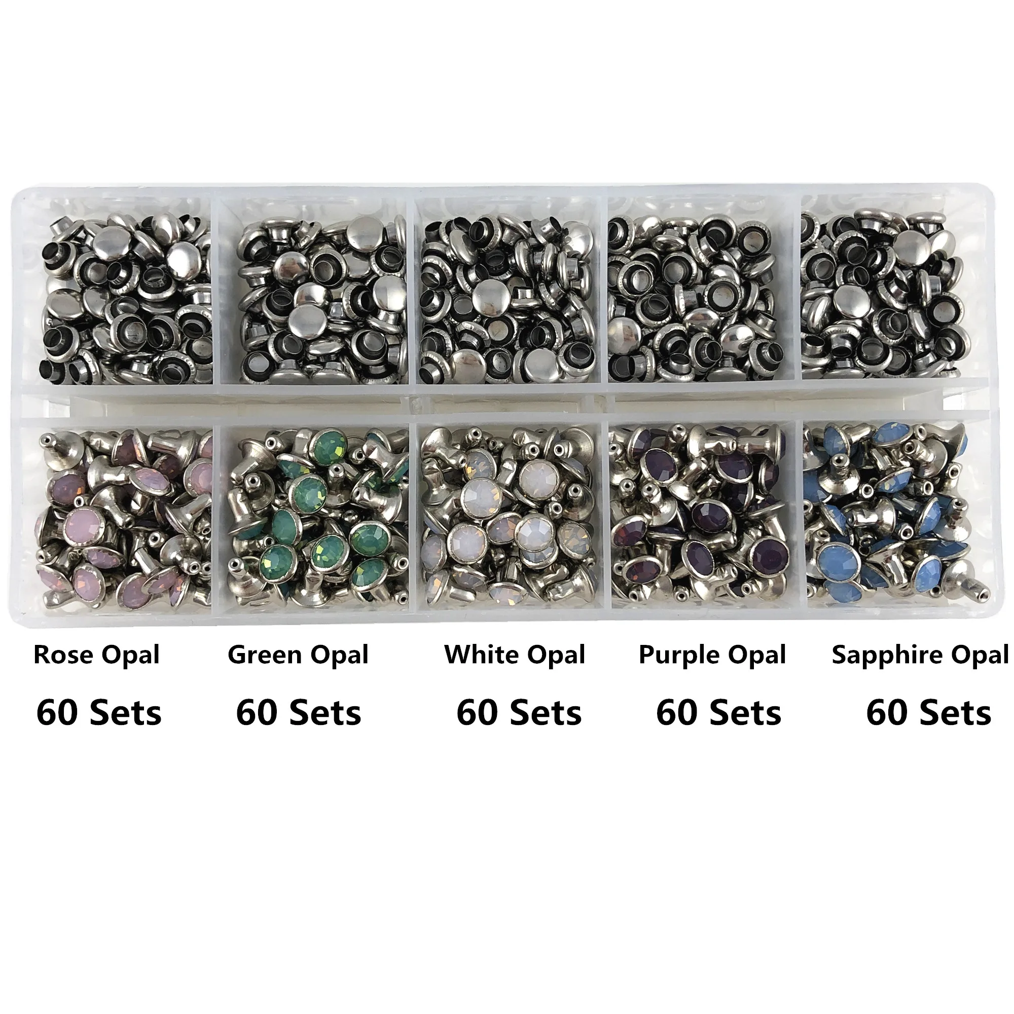 

YORANYO 300 Sets 6MM CZ++ Opal Crystal Rivets Silver Plated Mixed Color Spots Studs Double Cap for DIY Leathercraft Making