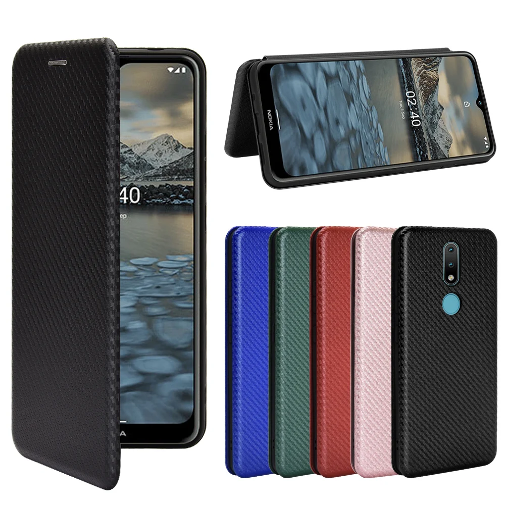 For Nokia 2.4 Case Nokia2.4 Carbon Fiber Flip Leather Business Magnetic Wallet Card Slot Slim Cover | Мобильные телефоны и