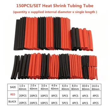 

150pcs/set 7.28m Black and Red Polyolefin Shrinking Assorted Heat Shrink Tube Wire Cable Insulated Sleeving Tubing Set 2:1