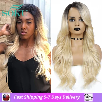 SOKU Synthetic Lace Front Natural Golden Wavy With Bangs For Black Women Fashion Beauty Hair Glueless Heat Resistant Fiber Wigs
SOKU Synthetic Lace Front Natural Golden Wavy With Bangs For Black Women Fashion Beauty Hair Glueless Heat Resistant Fiber Wigs