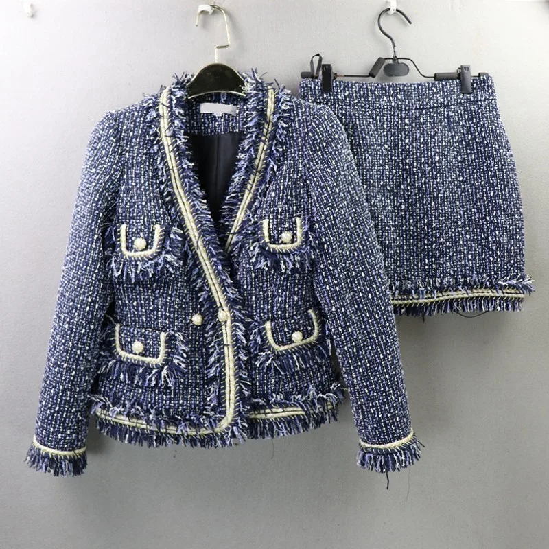 High Quality Brand Women Set Fashion Tweed Tassel Jacket A Line Skirt Two Piece Outfits Business Office Lady Skirt Set XS-XL
High Quality Brand Women Set Fashion Tweed Tassel Jacket A Line Skirt Two Piece Outfits Business Office Lady Skirt Set XS-XL
