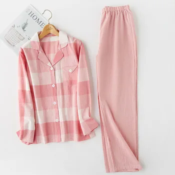 Cotton Pajamas for Women 2 Pieces Harajuku Sleepwear Pink Plaid Long Sleeve Shirt Pants Female Home Clothes Pajama Sets Women
Cotton Pajamas for Women 2 Pieces Harajuku Sleepwear Pink Plaid Long Sleeve Shirt Pants Female Home Clothes Pajama Sets Women