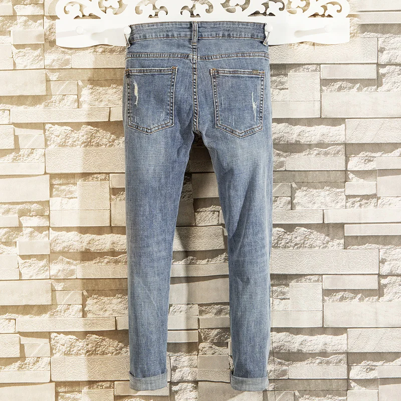 Hole Jeans Men Blue Skinny Ripped Fashion Denim Trousers High Street Motorcycle Biker Slim Jeans High Quality Casual Pants 
Hole Jeans Men Blue Skinny Ripped Fashion Denim Trousers High Street Motorcycle Biker Slim Jeans High Quality Casual Pants