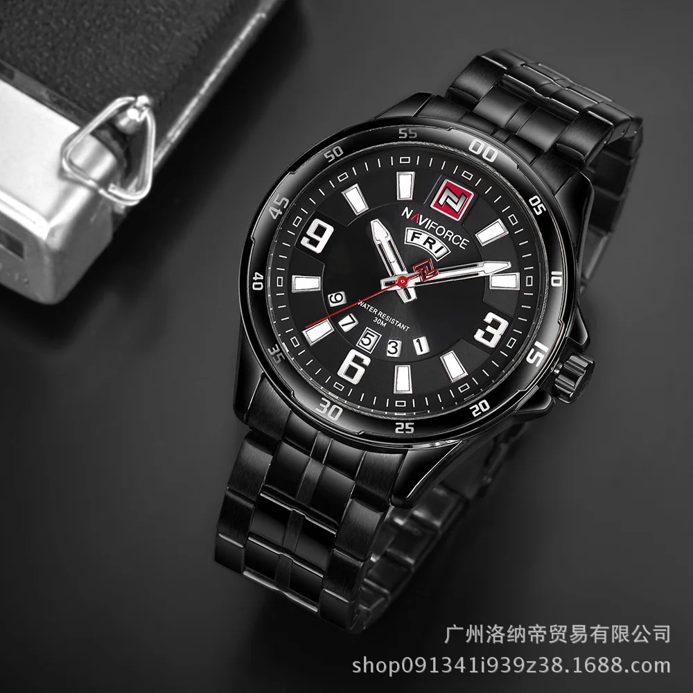 Xiang naviforce Men Steel Belt Calendar Outdoor Sports Waterproof Quartz Watch Hot Sales 9106 
Xiang naviforce Men Steel Belt Calendar Outdoor Sports Waterproof Quartz Watch Hot Sales 9106