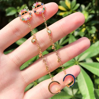 Rainbow Zirconia Round Earring Gold Color Copper Small Heart Tassel Long Chain Clip On Earrings Boho Earrings Set Women Fashion
Rainbow Zirconia Round Earring Gold Color Copper Small Heart Tassel Long Chain Clip On Earrings Boho Earrings Set Women Fashion